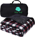 LOTUS LEAF Waterproof Stadium Blanket 85”X 55” PackableWindproof Extra Thick Picnic mat Stadium Blankets for Camping with Quilted Fleece LiningMachine WashableBlack (Red Check)