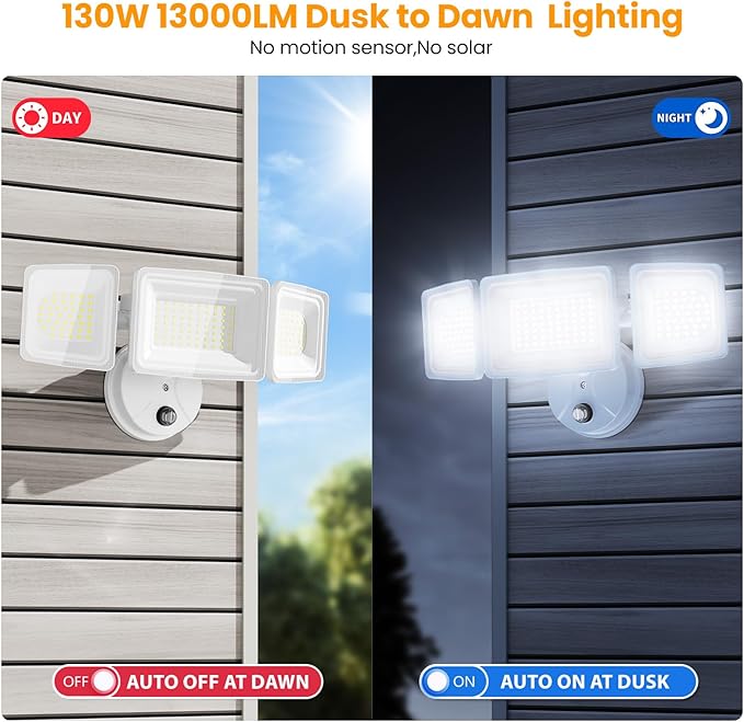 Onforu Dusk to Dawn Flood Lights Outdoor130W Outdoor Lighting6500K 13000LM White Super Bright LightsIP65 Waterproof Hardwired LED Security Lights for GarageYardOutside