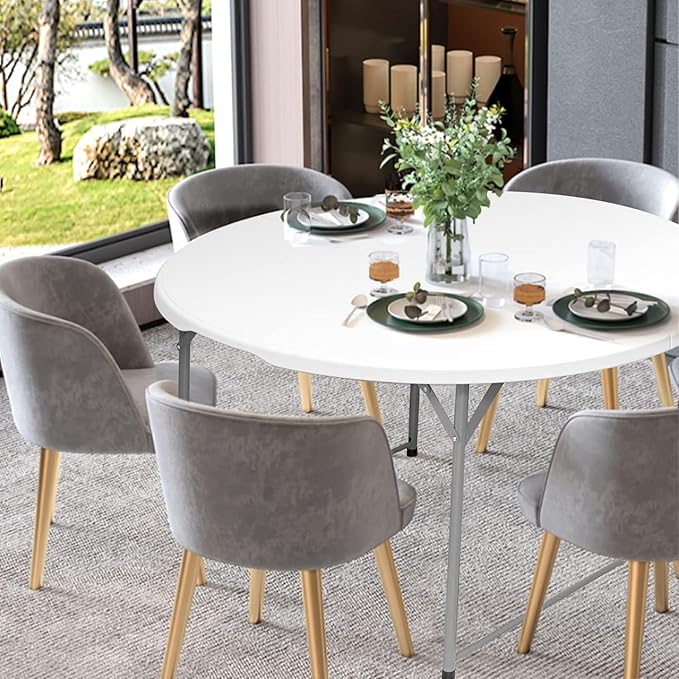 4.5FT Round Table Round Folding Table 54 inches Bifold Round Table Plastic Dining Table Event Commercial Table for Wedding Party Garden Patio