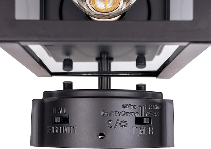 GRUENLICH Dusk to Dawn Outdoor Wall Lantern PIR Motion Sensor Wall Sconce E26 Base Max 60W Metal Housing Plus Glass Matte Black Finish Bulb Not Included 2-Pack