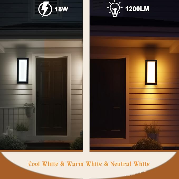 Outdoor Porch Lights 3000K 40000K 5000K 3 Colors Selectable LED Outdoor Light Fixtures Wall Mount 2 Pack Super Bright 1500lm Aluminum Exterior Lighting Fixtures for Outside House Front Door