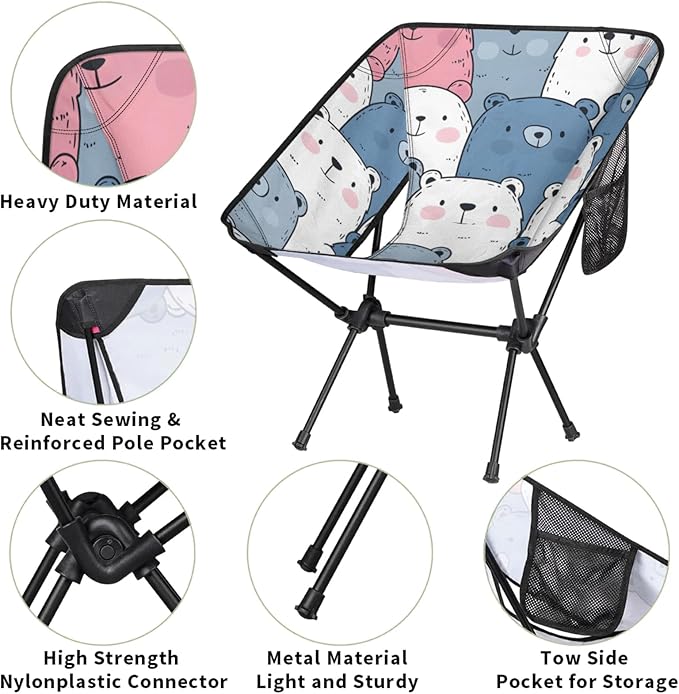 Honeybaby Folding Camping Chair Cartoon Bears Theme Camping Chairs Lightweight Portable Chair Outdoor Foldable Chairs for Camping Travel Picnic Beach Hiking