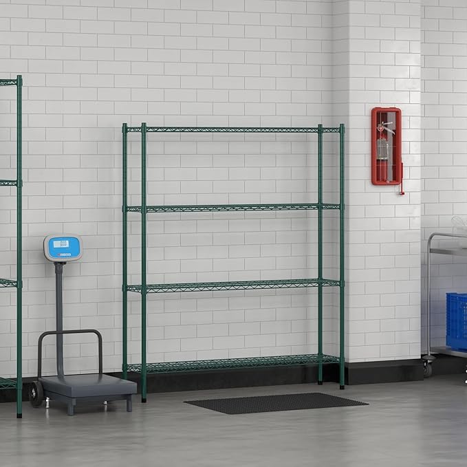 Commercial NSF Listed Green Epoxy Stationary Wire Shelving Kit 12 x 54 x 64 with 4 Shelves Perfect for Warehouse Walk-in Refrigerator Freezer Grocery Store Restaurant Dishroom