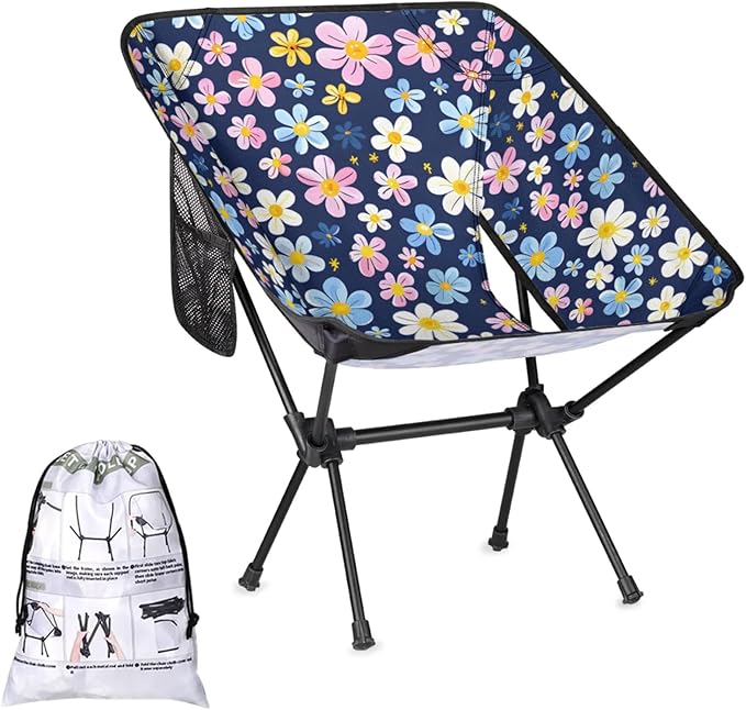 Honeybaby Folding Camping Chair Beautiful Floral Camping Chairs Lightweight Portable Chair Outdoor Foldable Chairs for Camping Travel Picnic Beach Hiking