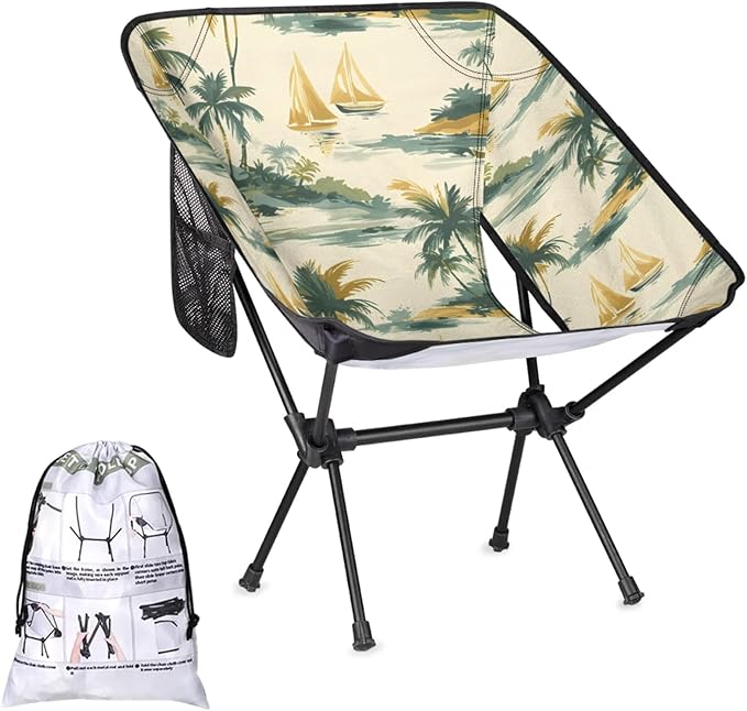 Honeybaby Folding Camping Chair Sailboat Palm Tree Camping Chairs Lightweight Portable Chair Outdoor Foldable Chairs for Camping Travel Picnic Beach Hiking