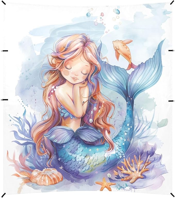 ALAZA Cartoon Mermaid Watercolor Beach Tent Sun Shelter UPF50+ Protection Beach Shade Canopy w/ 4 Sandbags for Outdoor Camping Fishing Backyard Fun Picnic 10x9 ft