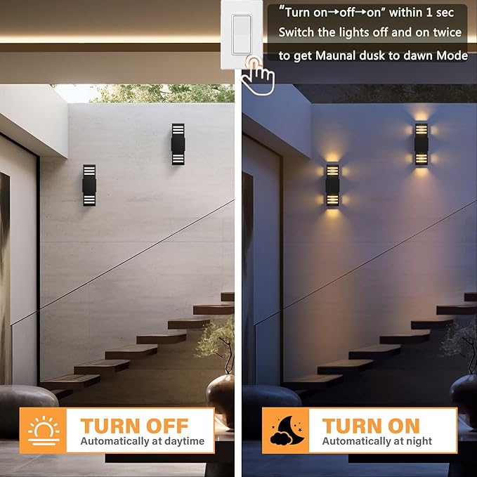 Motion Sensor Outdoor Wall Lights Dusk to Dawn Exterior Light Fixture with 3 Modes Waterproof Modern Dimmable Porch Light with Up Down Lighting for Patio Garage Front Door Matte Black 2Pack