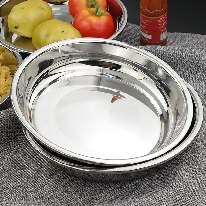 Anbers 18/10 Stainless Round Dinner Plates Dishes 9.4-INCH Camping Plate 4 Packs