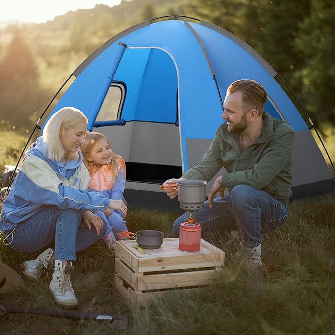 Tangkula 3 Person Camping Tent Portable Backpacking Tent with Removable Rainfly Floor Mat 3 Mesh Walls &amp Zippered Doors Carrying Bag Family Dome Tent for Camping Hiking Traveling