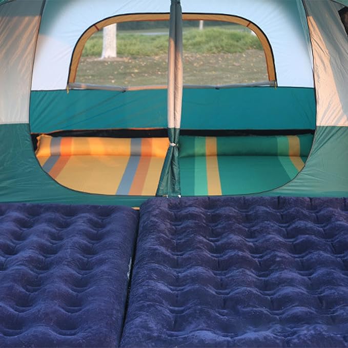 Inflatable Camping Mattress Thickened Resilience Flocked Top Portable Sleeping Mat with Beehive Column Firmness Fully Enclosed Material for