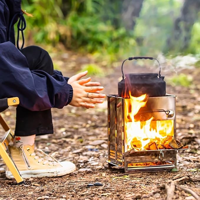 REDCAMP Wood Burning Folding Camp Stove Stainless Steel Grid Portable Collapsible Backpacking Stove Survival Rocket Stove for Hiking Outdoor Tent Camping Picnic BBQ Samll
