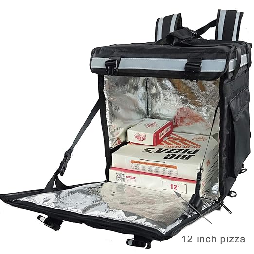 PK-65Abl:10-12 Pizza Delivery backpack Bag 16 L x 12 W x 18 H Open from Top and Side. Insulated Food Delivery Box Insulated Cabinet for Catering Restaurant Delivery Bike Drivers