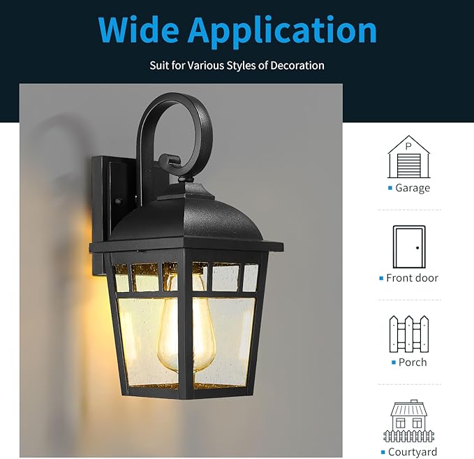 Front Porch Lights Outdoor Wall Lights Exterior Wall Sconce Matte Black Exterior Light Fixtures Waterproof Farmhouse Outdoor Lighting Fixtures for House Garage Porch Patio 2 Pack