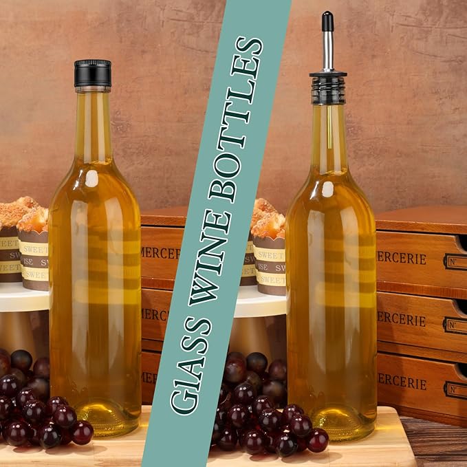 Maxdot 5 Pcs Long Neck Glass Bottles with Pourer Bordeaux Wine Bottle Clear Empty Wine Syrup Juice for Home Bar Liquor Juice Making Wedding Anniversary Party