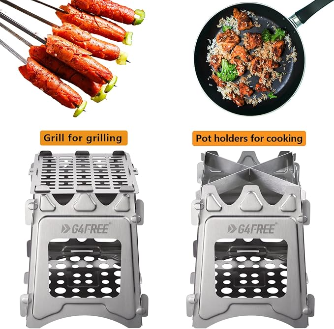 G4Free Camping Stove Portable Wood Stove with Folding Stainless Steel Pocket Backpacking Stove Outdoor Camping Hiking Traveling BBQ
