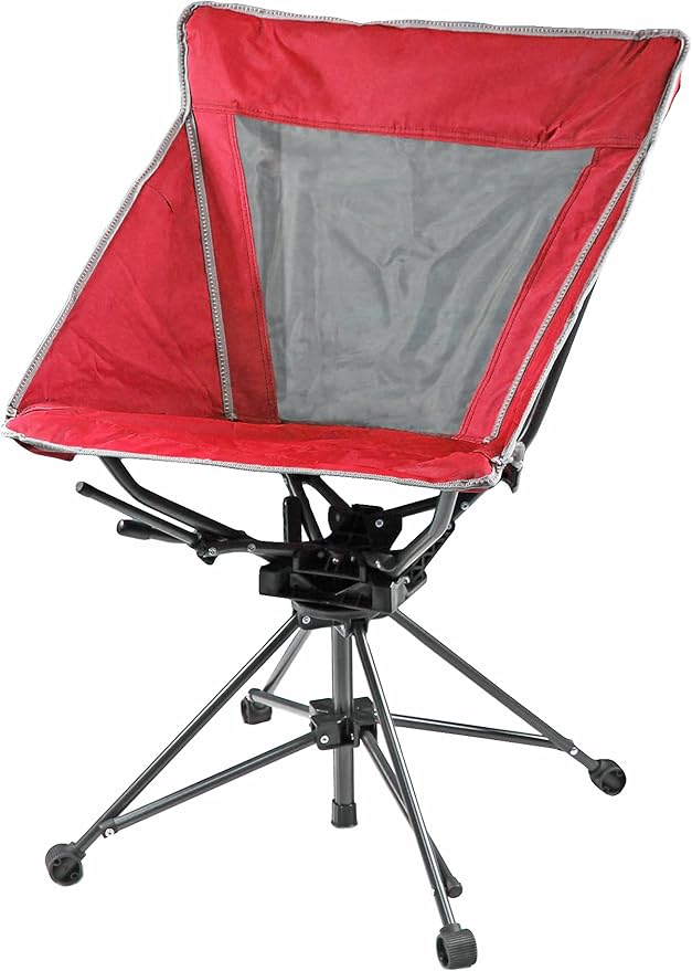 Garden Elements Swivel Camping Chair – Portable Outdoor Chair with 360° Swivel Tall Back Support Breathable Nylon Mesh Steel Frame Foldable Design with Carrying Case – Red