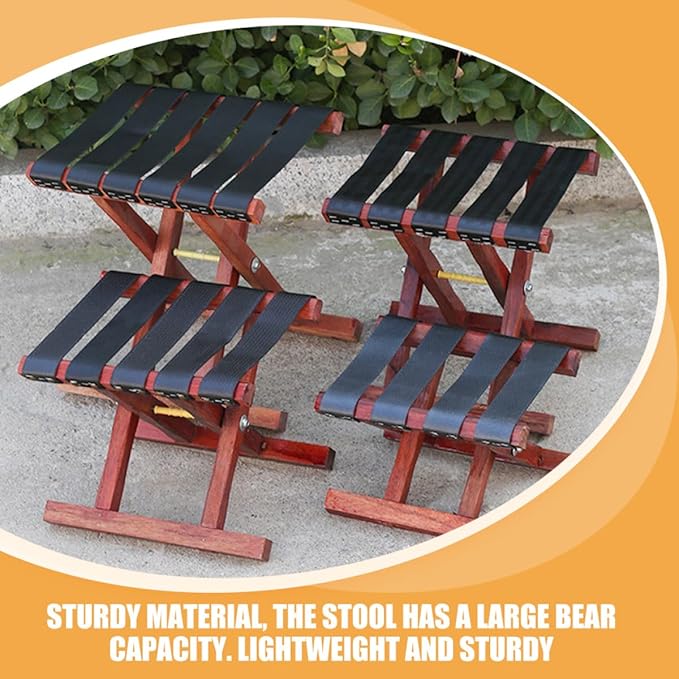 Portable Folding Camping Stool for Adults Solid Wood Compact Seat with Thickened Safety Strap Lightweight Outdoor Fishing and BBQ Bench Travel and Garden Folding Stool