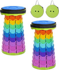2 Pack Upgraded Collapsible Stool Folding Stool with CushionRetractable Folding Stool Max Load Capacity 400lbs Portable Telescoping Stools for Camping Hiking Outdoor BBQ -Rainbow-Green