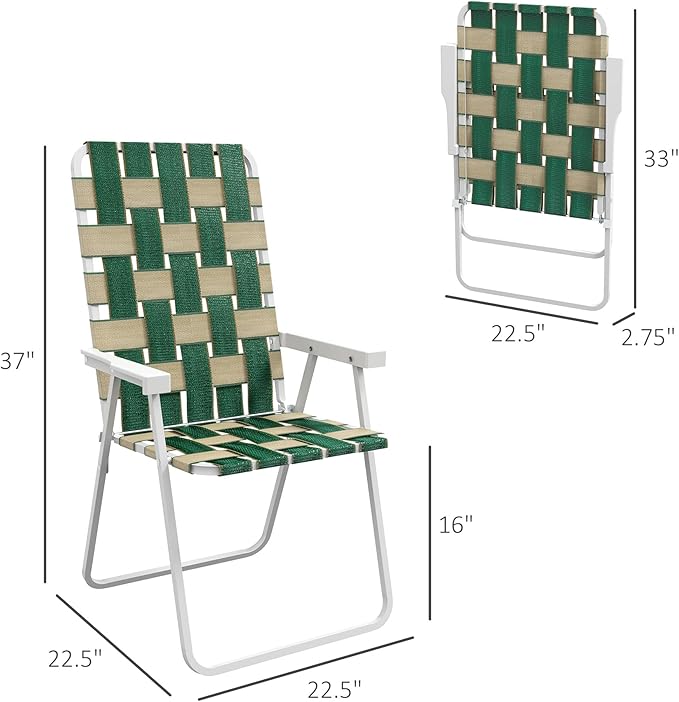 Set of 2 Patio Folding Chairs Classic Outdoor Camping Chairs Portable Lawn Chairs for Camping Garden Pool Beach Backyard w/Armrests Green