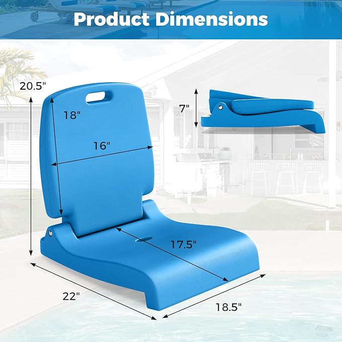 GYMAX Foldable Poolside Chairs for Edge of Pool Portable Pool Chair with Handle Drainage Hole Lightweight Folding Flip Seat for Beaches Camping Fishing Tailgating Lawn (Blue1)
