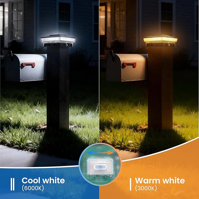 VOLISUN Solar Post Cap Lights 4x4 Solar Deck Post Lights Outdoor IP64 Waterproof Deck Post Lights Solar Powered (6 Pack Black)