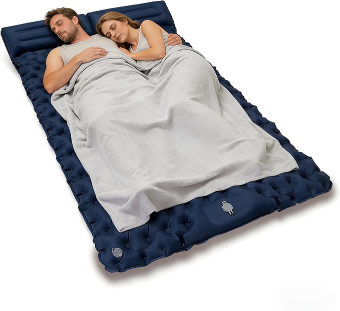 SNZ Camping Sleeping Pad Ultralight Camping Mat with Pillow Built-in Foot Pump Inflatable Sleeping Pads Compact for Backpacking Tent Travel Outdoor Activities (Double)