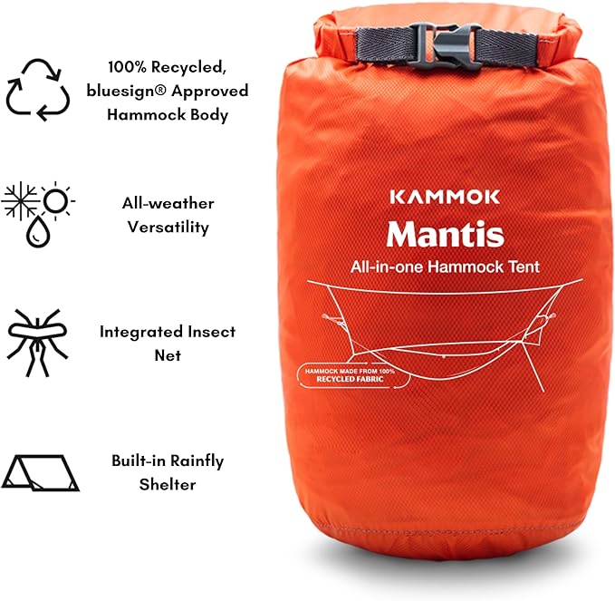 KAMMOK Mantis Ultra Light Hammock All Seasons Mosquito Net Storage Bag Camping Outdoor Activities - Ember Orange