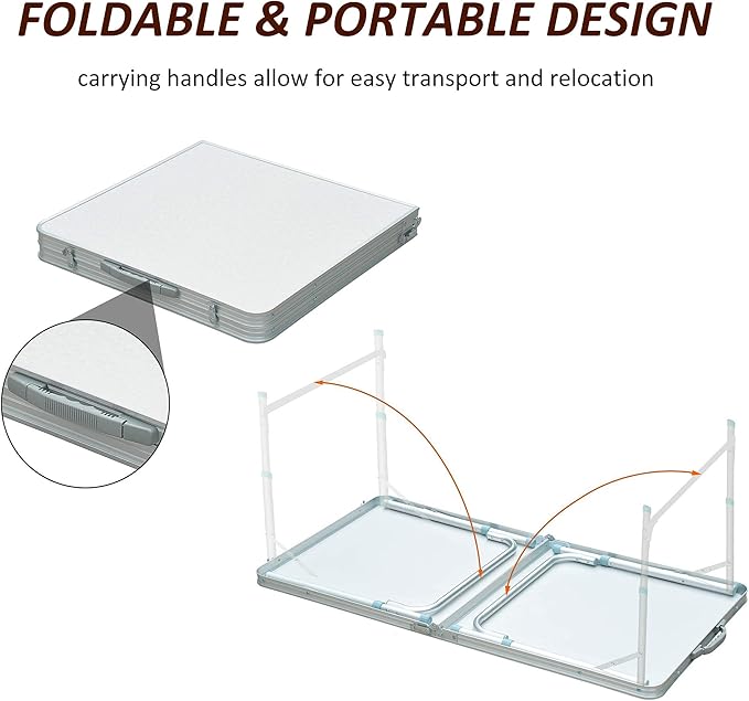 Outsunny 47 Folding Camping Table with Height Adjustability Lightweight Portable Table with Carry Handle Outdoor Folding Table Camping Accessories