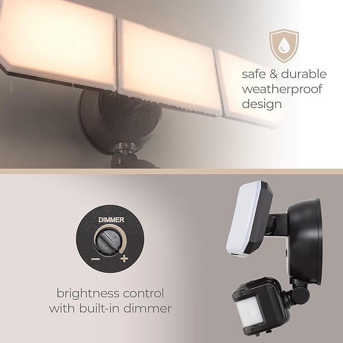 Guardian Flood and Security Wall Light with 3 Lights 3400 Lumens 30 Watts and Programmable Motion and Photo Sensor in Black
