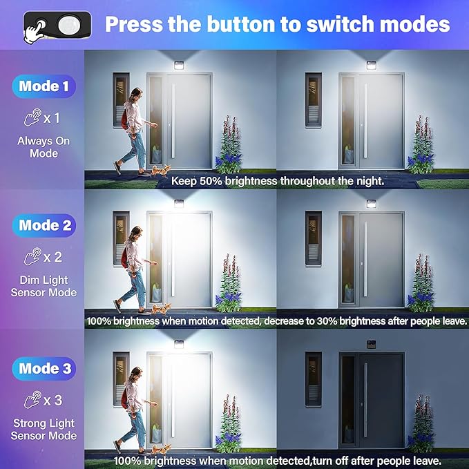 CLAONER Solar Lights Outdoor [128 LED/8 Packs] Solar Motion Lights 3 Working Modes Wall Lights with 270°Wide Angle Wireless IP65 Waterproof Motion Sensor Outdoor Deck Light Cold White