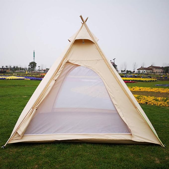 Free Space Outdoor 100% Cotton Canvas Waterproof Pyramid-Shaped Camping Tent (Beige 2.15meters)