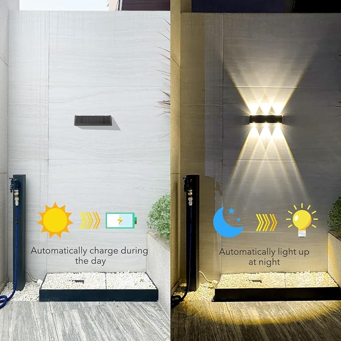 Solar Sconce Lights Outdoor Up and Down Waterproof Aluminum Solar Wall Lights Dusk to Dawn 3000K Warm White for House Outside Sign Yard Porch