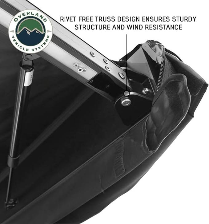 Overland Vehicle Systems 19690011 2.0-6.5’ XD Nomadic Self-Deploying 90 Degree Awning Unversal with Integrated LED Lights and Black Out | 61.6 Sq Ft of Coverage | Travel Cover Included