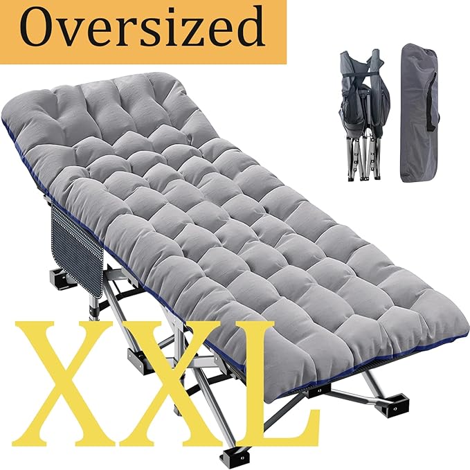 ABORON Oversized XXL Folding Camping Cot W/Mat for Adults 78 L x 32 W x 18 H Heavy Duty Outdoor Bed with Carry Bag1200 D Layer Oxford Travel Camp Cots
