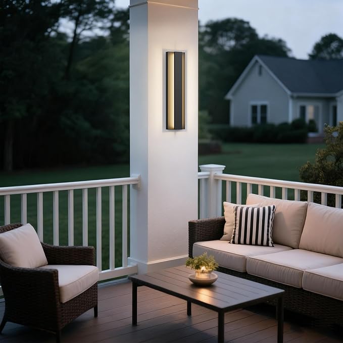 LamQee 18.5 Inch Modern Outdoor Wall Lights Exterior Lighting Fixtures 3000K 12W LED Contemporary Outdoor Wall Sconce Matte Black Outside Wall Mount Lights for House Garage Porch Patio Front Door