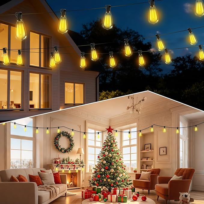 Outdoor Solar String Lights Waterproof: ST38 82ft Shatterproof Patio Lights - Solar Powered &amp USB Dual Charging - 3 Modes Button Control - Garden Backyard Gazebo Porch Party Decor