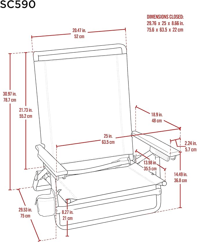 Tommy Bahama 5-Position Lay Flat Cup Holder and Towel Bar Beach Chair