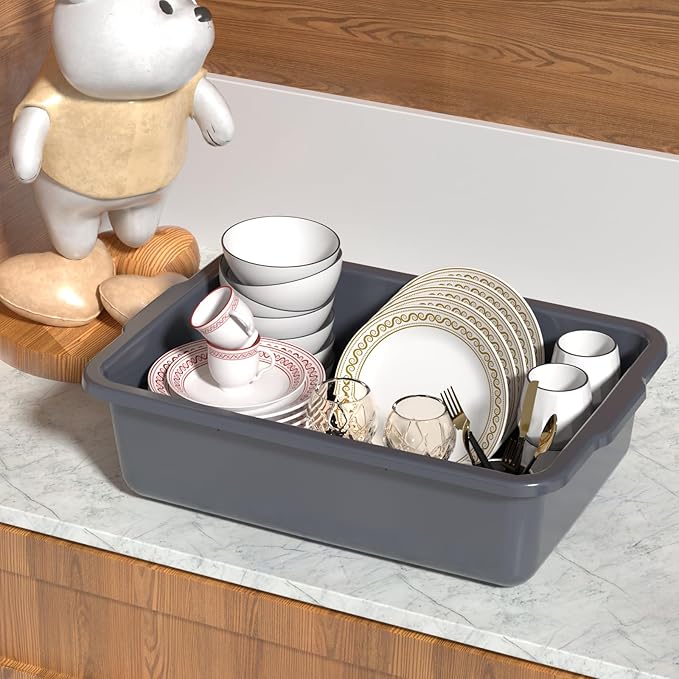 12-Pack Bus Box Commercial 13 L Dishpan Tub for Restaurant Gray Plastic Bus Tubs