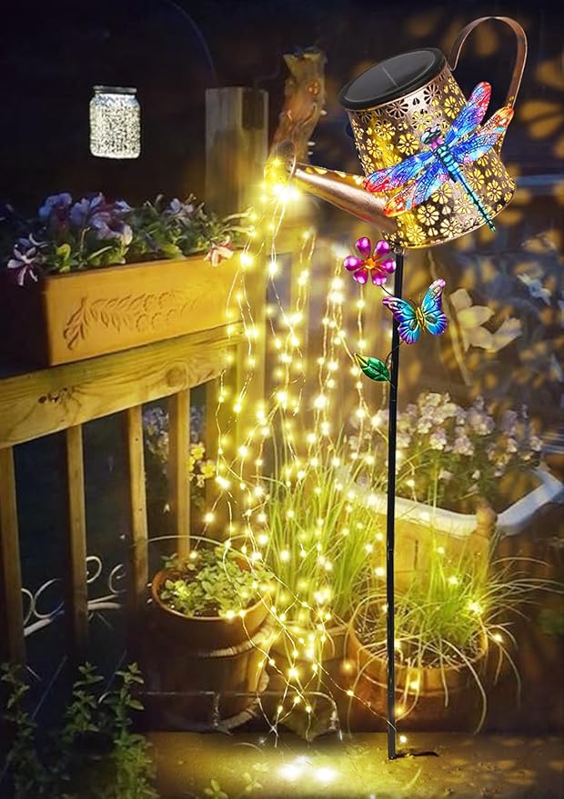 Solar Watering Can with Lights Outdoor Garden 41in Large Dragonfly Garden Stake Lights Waterproof Decoration for Yard Lawn Pathway Gifts for Mom Grandma Women Birthday Gardening Gift