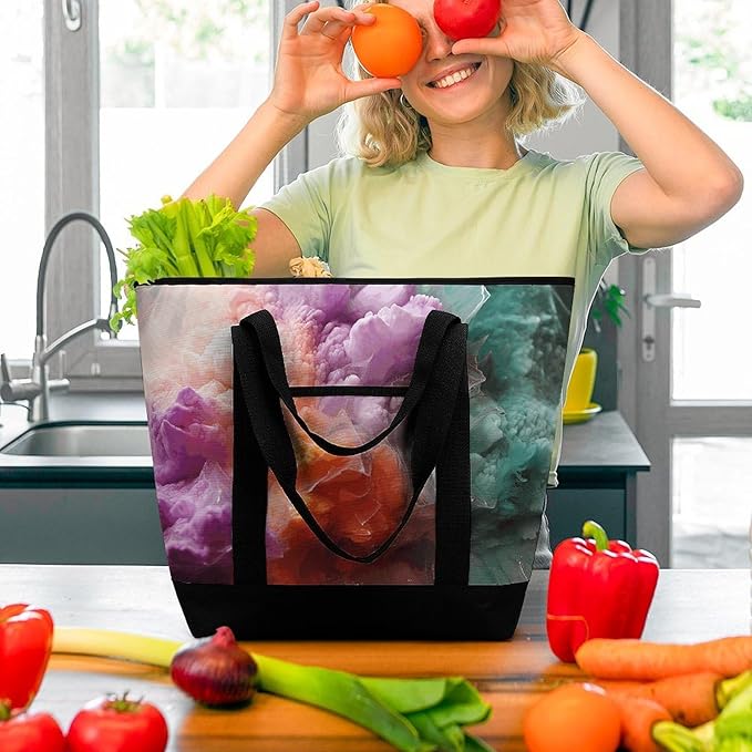 Insulated Shopping BagLarge Reusable Cooler Bags Colorful Printed Foldable Shopping BagTravel Waterproof Shoulder Bag