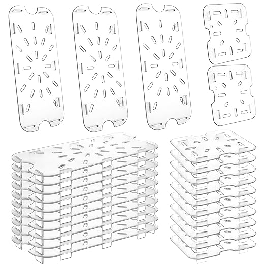 24 Pcs Plastic Drain Shelf for 1/3 1/6 Size Food Pan Clear Plastic Grate Acrylic Food Drain Trays Plastic Drain Pan Clear Drain Trays for Food Fruit Vegetables Teapot Dish Kitchen Restaurant