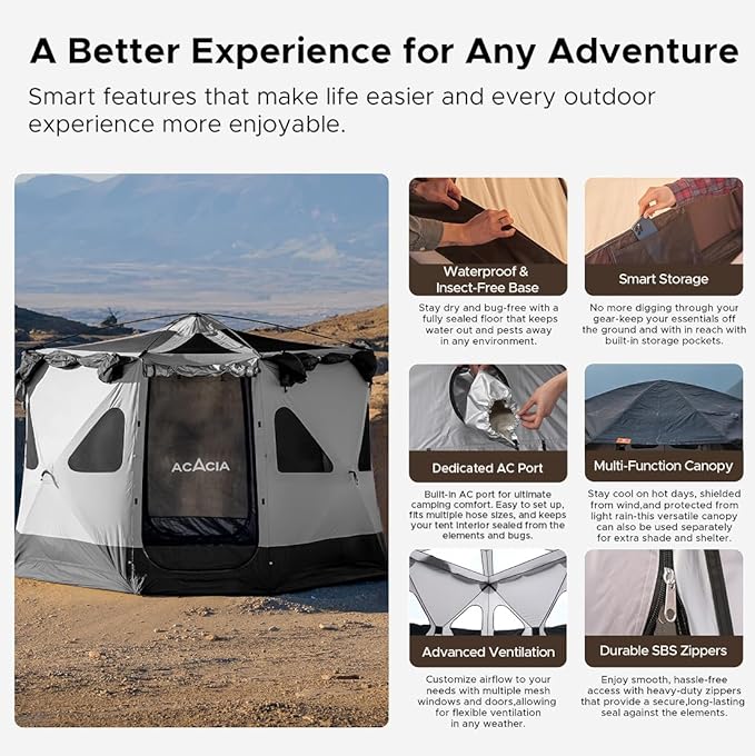 Space Acacia Lite Camping Tent | 2/3/4/8 Person Pop Up Tents for Camping | Lightweight &amp Durable Beach Tent | Level 7 Wind Resistance UPF 50+ | Quick Setup for Camping &amp Backyard