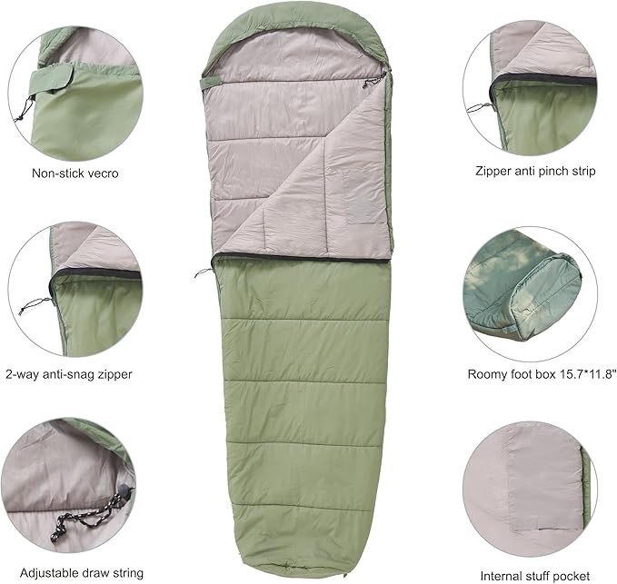 Lightweight Mummy Sleeping Bag 2.87lbs Backpacking Sleeping Bag 42℉-55℉ Nylon Shell and Lining Compact Ultralight Sleeping Bag for Backpacking Camping Hiking