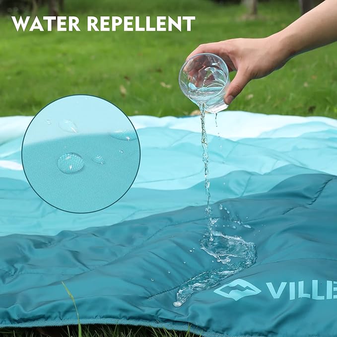 VILLEY Picnic Blanket 3-Layer Camping Blanket 52x75 Machine Washable Water Repellent and Sandproof Packable and Portable for Camping Travel Park Beach and Indoor Use