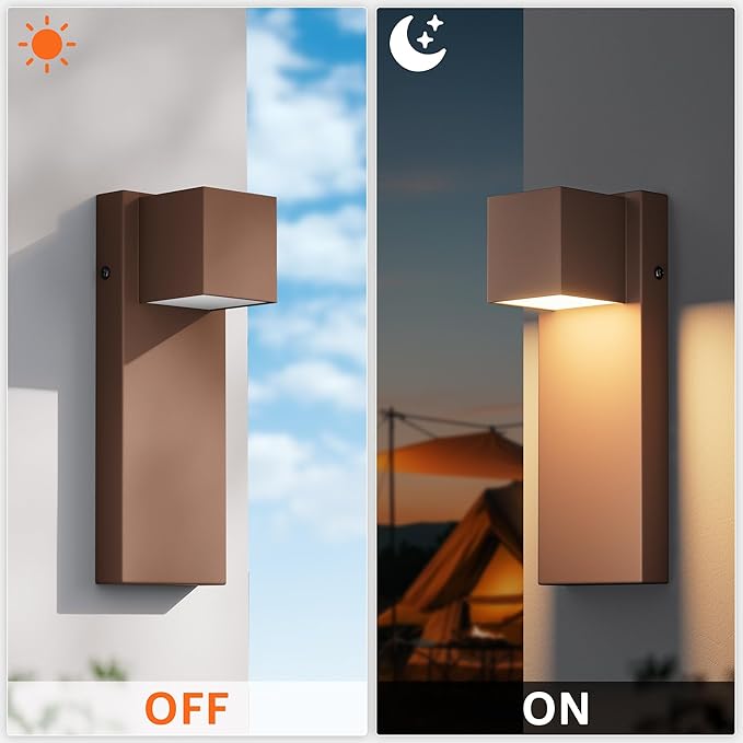 2 Pack 13 Modern Outdoor Led Wall Light16W 3000K 1200Lumen Porch &amp Patio Hardwired Wall Mount Wall SconcesExterior IP65 Waterproof Aluminum Wall Lamp for Front Door Garage Garden(Rust)