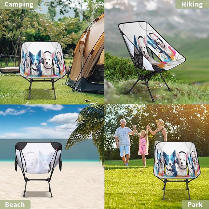 Animal Dog Pattern Camping Chair Lightweight Portable Chairs for Adults Easy Installation Outdoor Foldable Camping Chair for Camping Fishing Hiking Picnic Beach