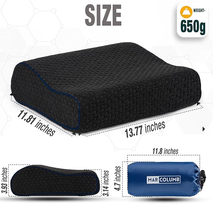Travel &amp Camping Comfortable Memory Foam Pillow – Easy to Carry Portable Bag – Temperature Regulating Pillow Case - Perfect for Travelling (Black Contour)