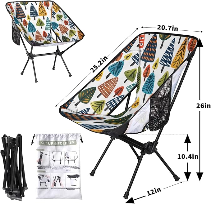 Honeybaby Folding Camping Chair Cartoon Trees Camping Chairs Lightweight Portable Chair Outdoor Foldable Chairs for Camping Travel Picnic Beach Hiking