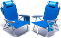 SUNNYFEEL Beach Chairs for Adults 2 Pack 5 Position Lay Flat Portable Folding Backpack Beach Chair Heavy Duty with Cooler Bag Cup Holder for Outdoor/Lawn/Picnic Foldable Camping Chair