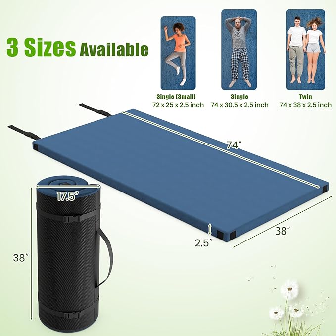 Tangkula Memory Foam Sleeping Pad Roll Up Floor Mattress with Carry Bag Non-Slip Bottom Guest Floor Folding Bed for Sleepover Portable Camping Mattress for Indoor Outdoor Car Travel Cot Tent